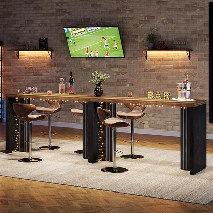 Tribesigns Home Bar Unit, 55.12-Inch Bar Table with a Spacious Tabletop, Modern Freestanding Mini Bar for Home Kitchen, Living Room, Balcony, Basement, Brown & Black (Set of 2)