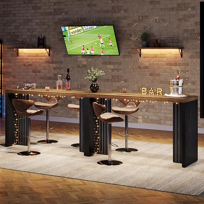 Tribesigns Home Bar Unit, 55.12-Inch Bar Table with a Spacious Tabletop, Modern Freestanding Mini Bar for Home Kitchen, Living Room, Balcony, Basement, Brown & Black