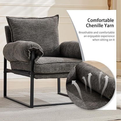 Xifan Modern Comfy Reclining Chair with 6 Angle Adjustable Backrest, Upholstered Accent Chair Fabric Living Room Lounge Chair for Reading Room - Gray, Set of 2