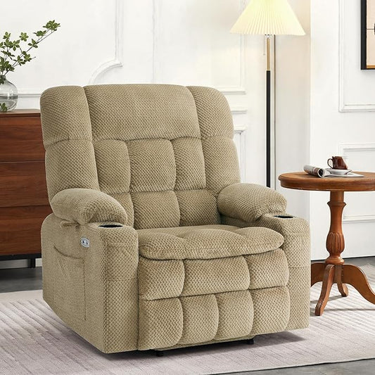 MCombo Dual Motor Power Lift Recliner Chair for Elderly, Lay Flat Lift Chair with Heat and Massage, Extra Wide Lift Recliner for Big People, Cup Holders, Fabric R7897 (Medium-Wide, Beige)