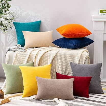 GAWAMAY Decorative Square Throw Pillow Covers Set of 2 for Sofa ,Super Soft Chenille Farmhouse Pillowcases for Living Room Bedroom Home Decoration Couch Cushion Cover Teal 50x50cm/20x20 Inch