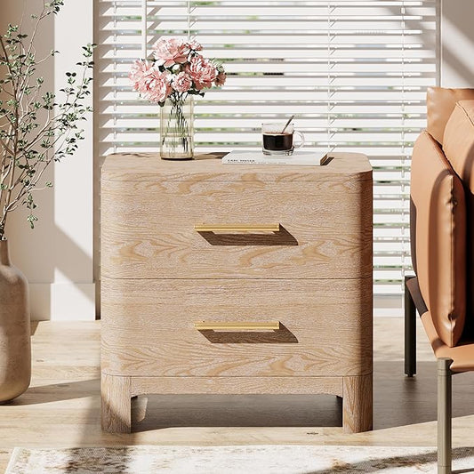Christopher Knight Home Egbert Modern Nightstand with Drawers, Wooden Small Night Stand with Rounded Corners Design, Bedside Table/End Table for Bedroom, Multipurpose Storage Cabinet, Natural