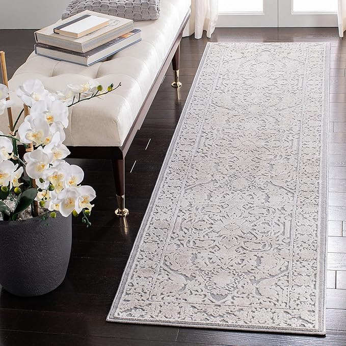 SAFAVIEH Reflection Collection Runner Rug - 2'3" x 6', Light Grey & Cream, Non-Shedding & Easy Cleaning, Ideal for Living Room, Bedroom (RFT665C)