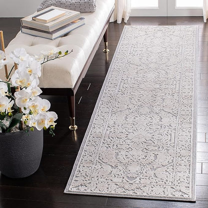 SAFAVIEH Reflection Collection Runner Rug - 2'3" x 10', Light Grey & Cream, Non-Shedding & Easy Cleaning, Ideal for Living Room, Bedroom (RFT665C)