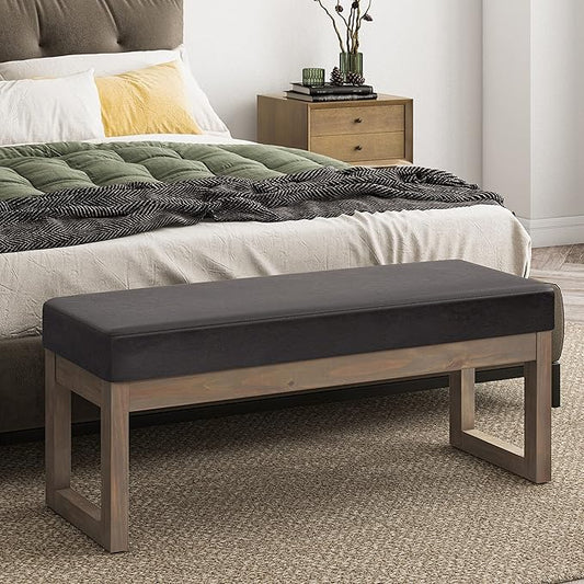 SIMPLIHOME Milltown 45 inch Wide Contemporary Rectangle Large Ottoman Bench in Tanners Brown Vegan Faux Leather, Assembled, for the Living Room and Bedroom