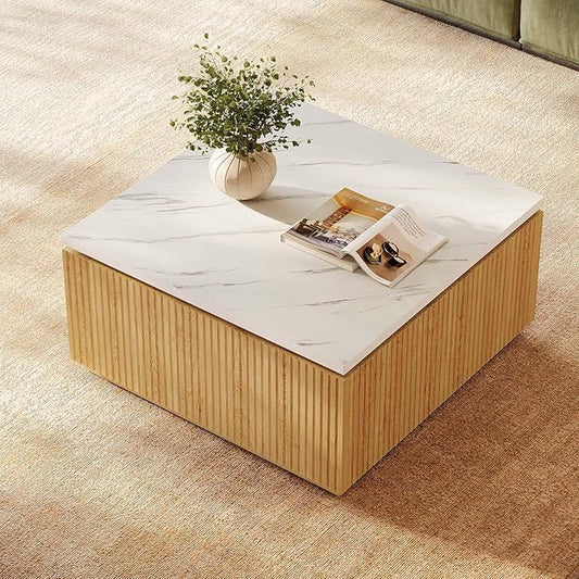 Tribesigns 31.5" Square Coffee Table, Modern Wood Center Table Cocktail Furniture for Living Room, White & Brown