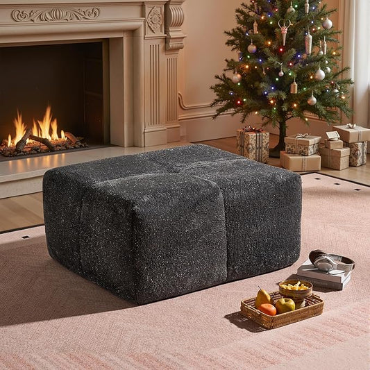 37.8" Glitter Velvet Ottoman for Couch, Memory Foam Cloud Boneless Sectional Couch for Living Room Foot Stools No Assembly Require (Sparkly Velvet, Gray)
