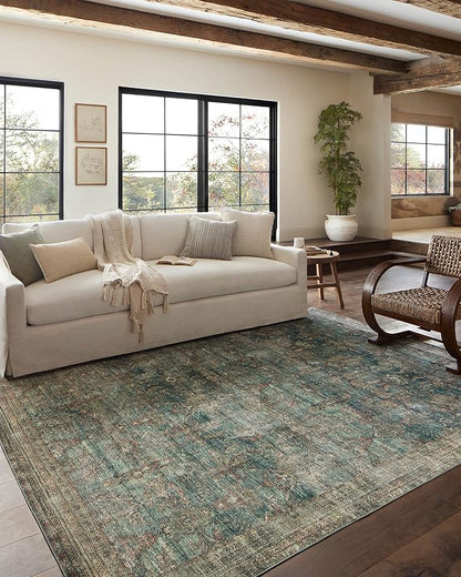 Loloi Magnolia Home by Joanna Gaines Banks Collection BAN-01 Ocean/Spice 5'-0" x 7'-6", .13" Pile Height, Machine Washable, Area Rug