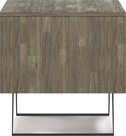 SIMPLIHOME Lowry SOLID ACACIA WOOD and Metal 22 Inch Wide Square Modern Industrial End Side Table in Distressed Grey, For the Living Room and Bedroom