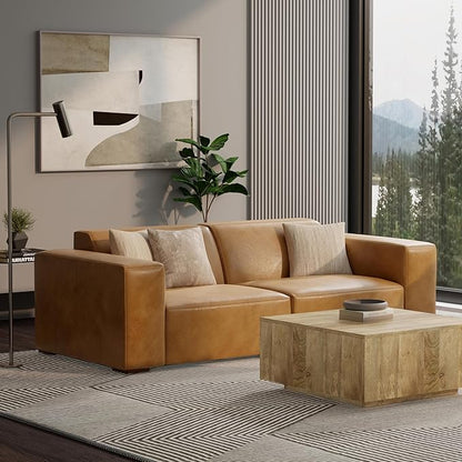 SIMPLIHOME Rex 2-Seater Modular Sofa in Full-Grain Genuine Leather, Sienna, 88-inches Wide, Handcrafted Leather Loveseat Sofa for Living Room