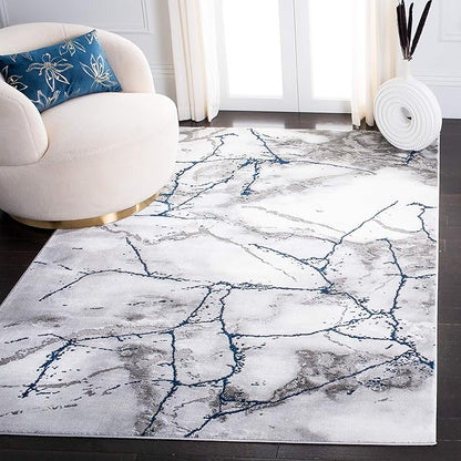 SAFAVIEH Craft Collection Accent Rug - 2'7" x 5', Ivory Grey & Blue, Modern Abstract Design, Non-Shedding & Easy Care, Ideal for High Traffic Areas in Entryway, Living Room, Bedroom (CFT877M)