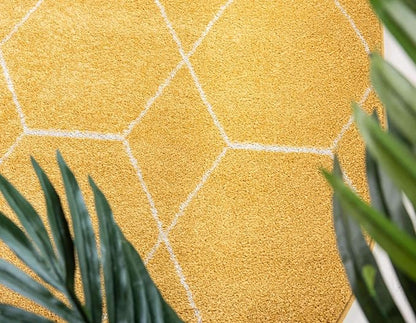 Unique Loom Trellis Frieze Collection Area Rug - Geometric (5' x 8' Oval, Yellow/ Ivory)