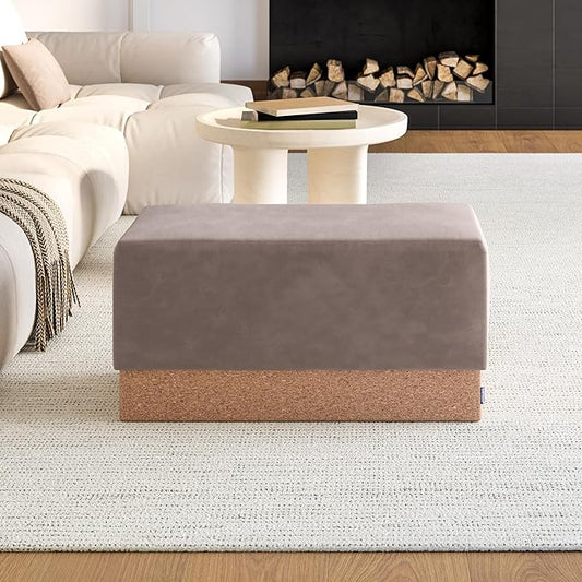 Seville Classics Cushioned Fabric Ottoman Hidden Storage Chest Footrest Chair, Padded Seat for Bedroom, Dorm, Loft, Living Room, Entryway, Hallway, Cork/Taupe, 30" Bench