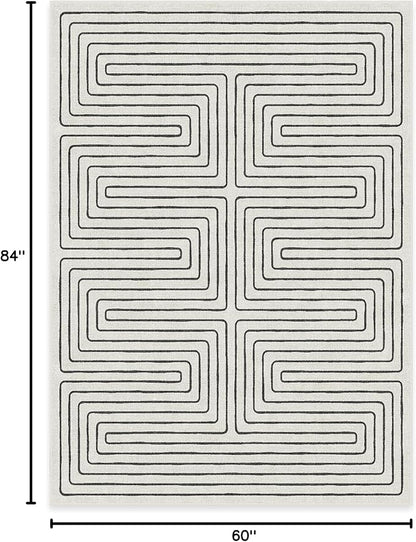 RUGGABLE x Jonathan Adler Machine Washable Modern Area Rug – Labyrinth Black/Ivory 5x7, Stain-Resistant, Non-Slip – Medium Rugs for Living Room, Bedroom, Hallway, Entryway & Office–with Cushioned Pad