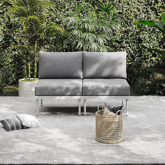 Sundale Outdoor 2 Pieces Patio Furniture Set, Metal Outdoor Sectional Sofa with 6 Inch Olefin Cushion, All-Weather Modern Outdoor Conversation Sets
