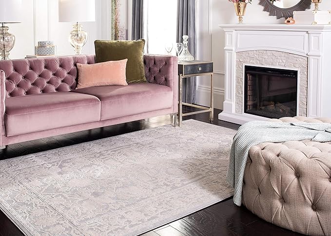 SAFAVIEH Area Rug 6x9 - Reflection Collection - Light Grey & Cream, Non-Shedding & Easy Cleaning, Ideal for Foyer, Living Room, Bedroom (RFT665C)