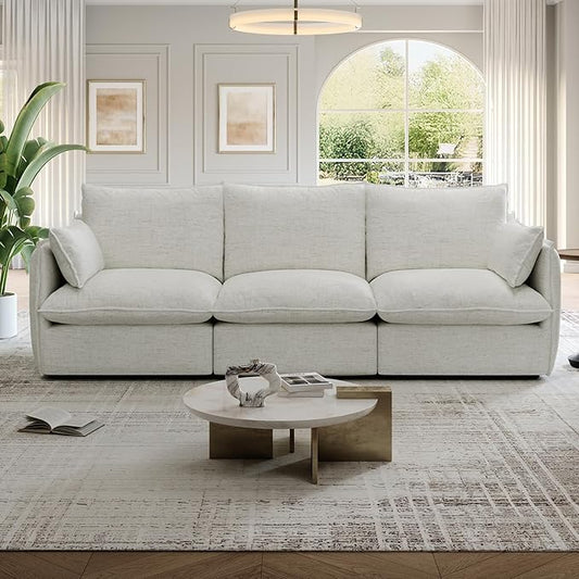 94.6" Cloud Modular Sectional Sofa, Waterproof Down Filled Sectional Sofas, High Backrest 3 Seater Sectional Couches for Living Room, Modern Modular Couch with Removable Cover, Cream White