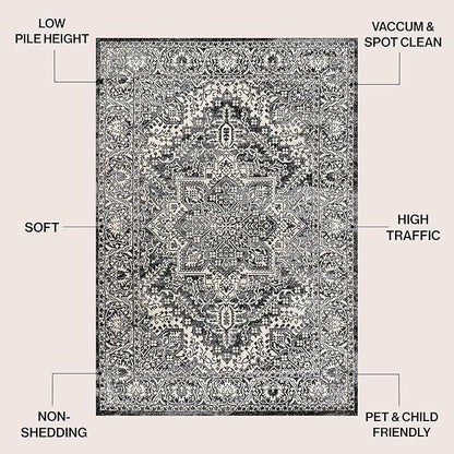 JONATHAN Y Vintage Medallion Indoor Area Rug Black 8X10, Modern Boho for Living Room, Bedroom, Kitchen, Office, Easy-Cleaning, High Traffic, Pet-Friendly, Non-Shedding MDP100D-8