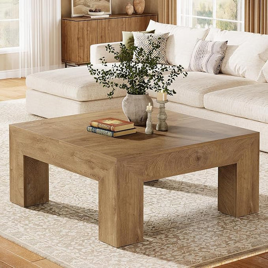 Tribesigns 39.4-Inch Square Coffee Table for Living Room, Farmhouse All MDF Center Cocktail Tea Table with Sturdy Wooden Legs, Easy Assembly, Yellow Brown