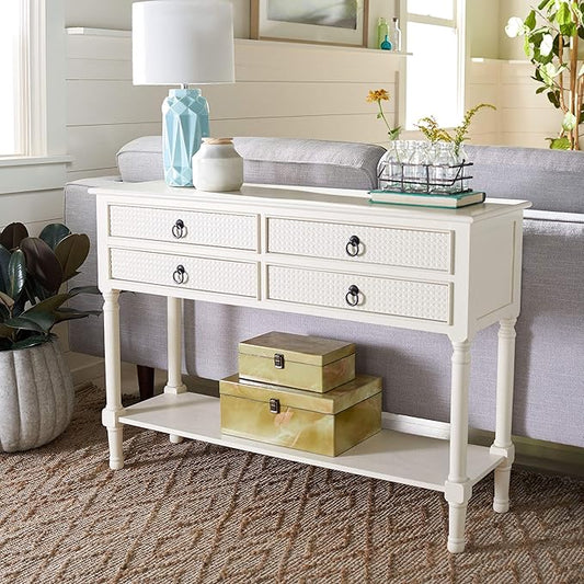 Safavieh Home Collection Haines White 4-Drawer Bottom Shelf Console Table