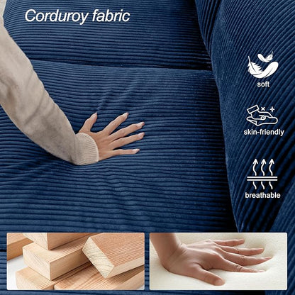 Sofa Set for Living Room Corduroy Couch Sets 3 Seater and Single Chair, Sofas for Apartment and Small Spaces (Blue, Sofa Set)