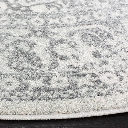 SAFAVIEH Evoke Collection Area Rug - 6'7" Round, Ivory & Grey, Distressed Design, Non-Shedding & Easy to Clean, Ideal for Living Room, Bedroom, Dining Space (EVK256F)