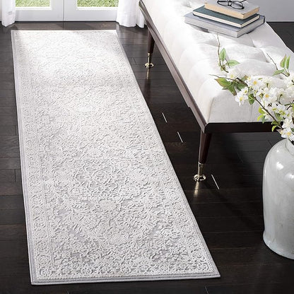 SAFAVIEH Reflection Collection Runner Rug - 2'3" x 12', Light Grey & Cream, Non-Shedding & Easy Cleaning, Ideal for Living Room, Bedroom (RFT668G)