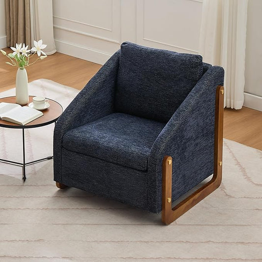 Modern Upholstered Armchair with Wooden Frame, 29" W x 29" D x 29" H, Light Gray Chenille Fabric, Living Room Accent Chair (Blue)