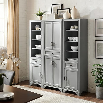 Crosley Furniture Tara 3-Piece Pantry Storage Cabinet Set with Shelves, Kitchen, Dining, or Laundry Room, Distressed Gray