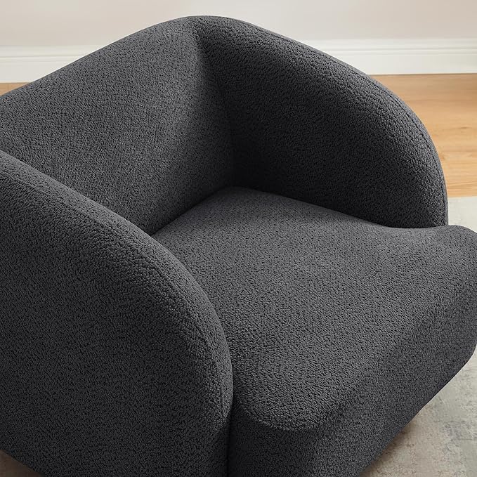 VANOMi Oversized Living Room Chair, Modern Comfy Accent Barrel Chairs, Single Sofa Chair with Wood Legs, Upholstered Armchair for Bedroom, Office, Waiting Room (Dark Gray)