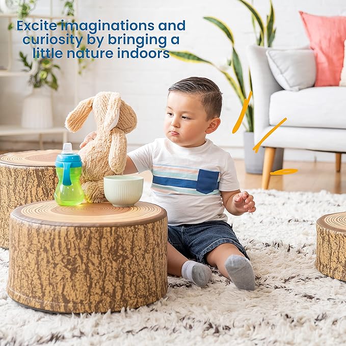 ECR4Kids SoftZone Tree Stump Stool Set, Flexible Seating, Chocolate, 3-Piece
