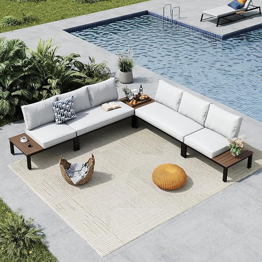 MFSTUDIO 5 Pieces Patio Furniture Set,Outdoor Metal Frame Patio Sectional Sofa Conversation Set with Coffee Table&Removable Cushion for Backyard,Garden,Poolside