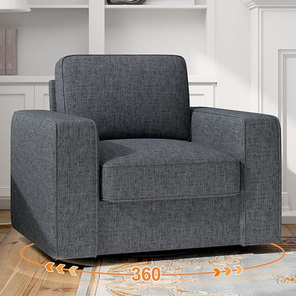 Swivel Accent Sofa Chair Set of 4, Modern Comfy Oversized Upholstered Cushion Back Armchair in Linen 1pcs for Living Room, Bedroom, Reading Room(Dark Gray)