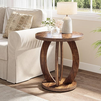 Tribesigns End Table, Round Side Table with Storage, Farmhouse Nightstand Bedside with Round Tabletop, Accent End Table for Living Room Bedroom Small Space, Wooden Accent Furniture (1, Dark Brown)