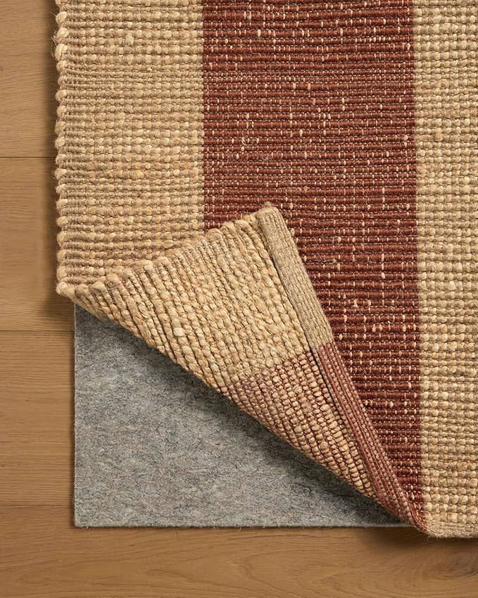 Loloi Leanne Ford Weatherstaff Collection WTS-02 Natural/Brick 2'-3" x 3'-9" Accent Rug Jute, Striped, Neutral, Entryway, Mudroom, Bathroom, and Kitchen