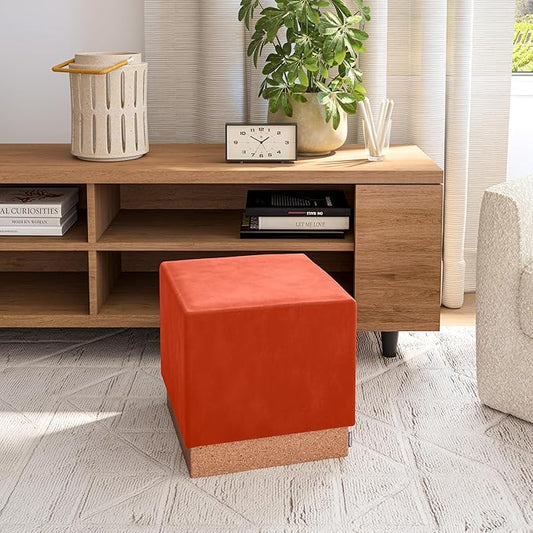 Seville Classics Cushioned Fabric Ottoman Hidden Storage Chest Footrest Chair, Padded Seat for Bedroom, Dorm, Loft, Living Room, Entryway, Hallway, Cork/Burnt Sienna, 15" Cube