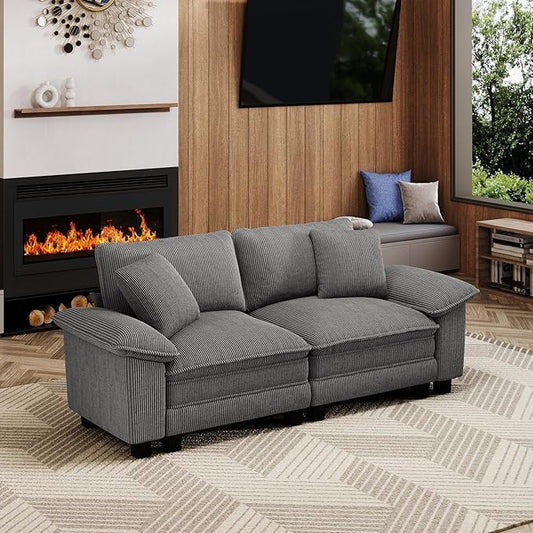 87" Cloud Modular Sectional Loveseat, 2-Seater w/Deep Seat & Removable Arms, Plush Corduroy for Small Living Room & Apartment - Gray