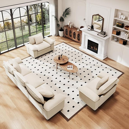 PHI VILLA Cloud Modular Couches Sets, 3 Pieces Large Sectional Sofa Set with Single Sofa, 5-Seater Upholstered Couch for Living Room, Chenille Fabric, Beige