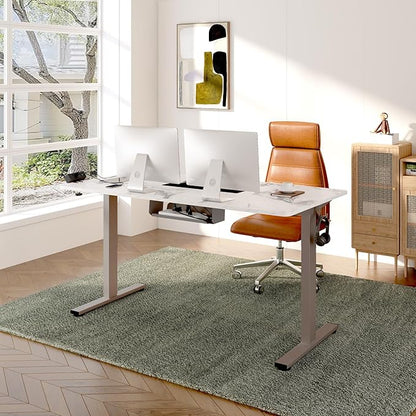 FLEXISPOT EN2 Whole-Piece Standing Desk with Clamp Power Strip, 55 x 28 Electric Stand Up Height Adjustable Desk with Cable Management (Gray Frame + 55" Marble Grey Top, 2 Packages)