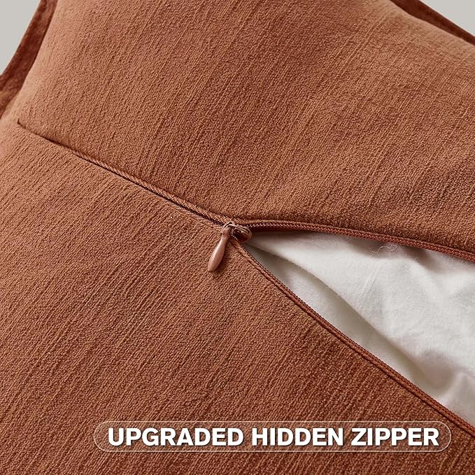 FUTEI Rust Chenille Throw Pillow Covers 24x24 Inch Set of 2,Edges Double-Stitched European Cushion Cases,Modern Home Decor for Couch Living Room
