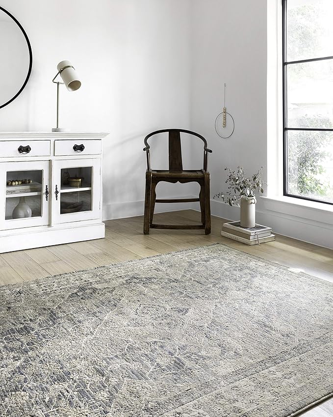 Loloi Teagan Collection TEA-04 Sky/Natural 2'-8" x 7'-6" Runner Rug, Large, Soft Neutral Rug, High-Traffic for Living Room, Bedroom, Home Office, Dining Area