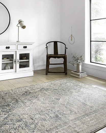 Loloi Teagan Collection TEA-04 Sky/Natural 6'-7" x 9'-2" Area Rug, Large, Soft Neutral Rug, High-Traffic for Living Room, Bedroom, Home Office, Dining Area