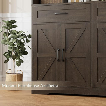 HOSTACK 71" Tall Bookcase with Drawer and Door, 47" Wide Book Shelf and Bookcase with Storage, 6 Tier Large Book Storage Cabinet with 14" Deep Display Shelves for Living Room, Home Office, Dark Brown