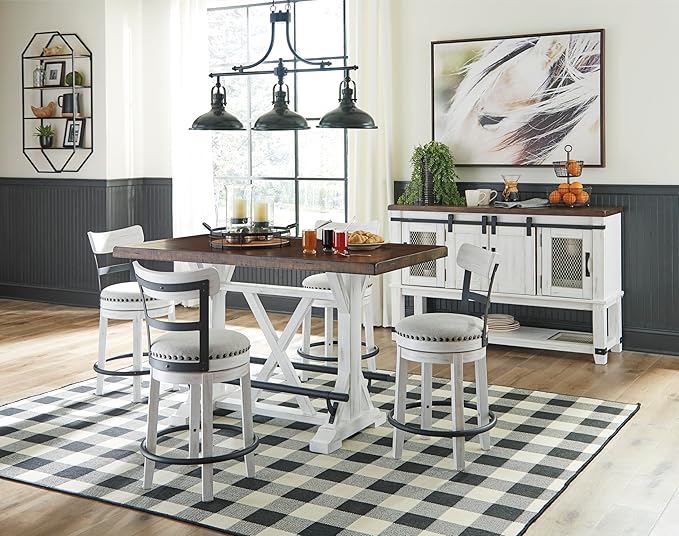 Signature Design by Ashley Valebeck Farmhouse Dining Room Server or Buffet Cabinet, White & Brown
