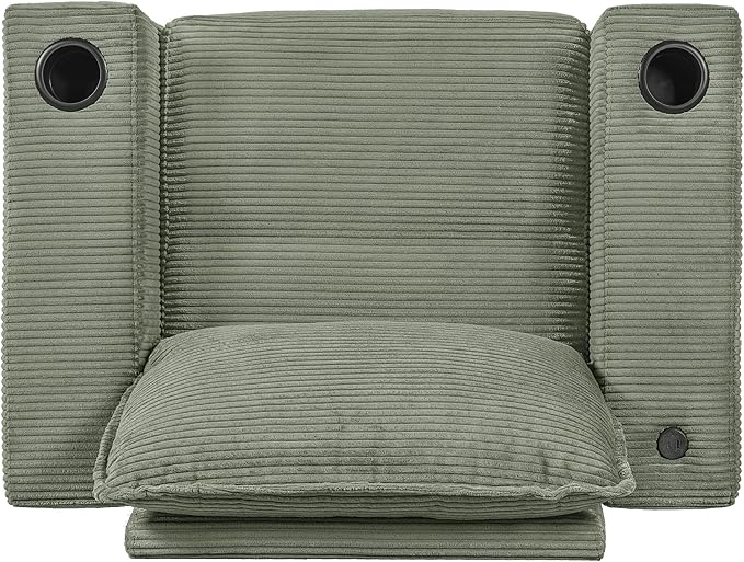 Christopher Knight Home Zoe Oversized Chaise Lounge Chair Indoor with Cup Holders & USB Charging Port, Corduroy Upholstered Sofa Bed + Ottoman with Storage, Comfy Deep Seat Sleeper Sofa Chair, Green