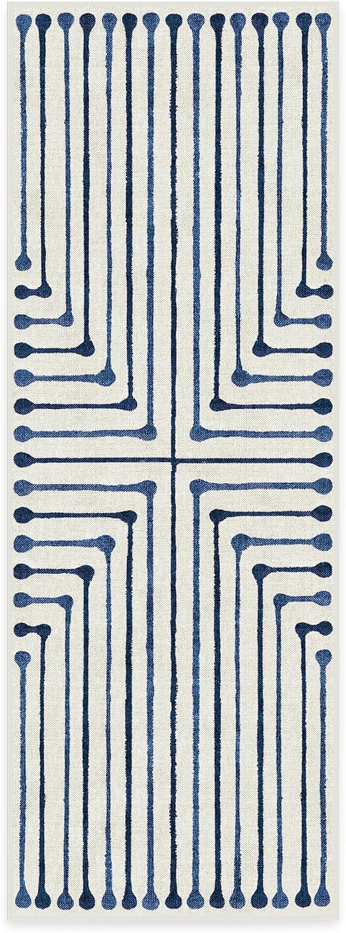 RUGGABLE x Jonathan Adler Machine Washable Modern Runner Rug – Inkdrop Slate Blue 2.5x7, Stain-Resistant, Non-Slip – Washable Rug for Hallway, Entryway, Living Room & Kitchen–with Standard Pad