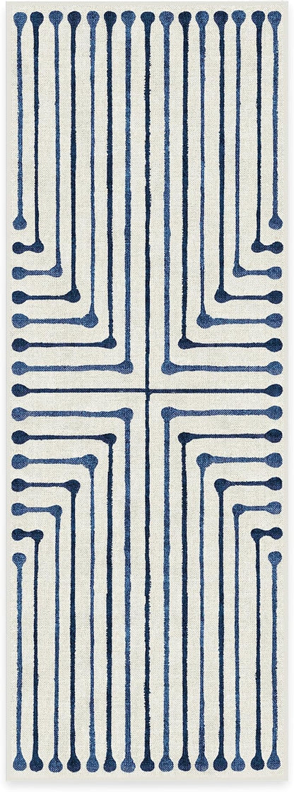 RUGGABLE x Jonathan Adler Machine Washable Modern Runner Rug – Inkdrop Slate Blue 2.5x7, Stain-Resistant, Non-Slip – Washable Rug for Hallway, Entryway, Living Room & Kitchen–with Standard Pad