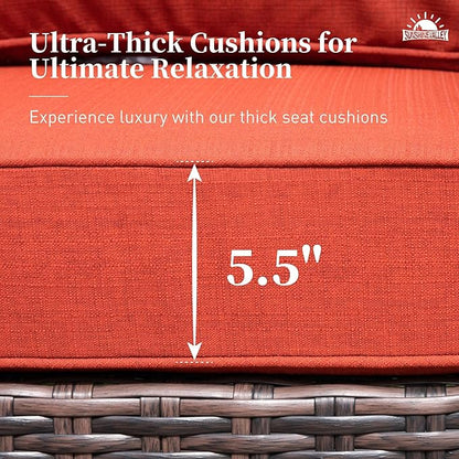 Patio Furniture Set with Swivel Chairs, High Back Wicker Rattan Furniture with Extra Thick Cushion and Coffee Table, Outdoor Conversation Set for Garden Backyard Deck,7 Seats Red