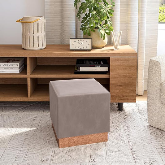 Seville Classics Cushioned Fabric Ottoman Hidden Storage Chest Footrest Chair, Padded Seat for Bedroom, Dorm, Loft, Living Room, Entryway, Hallway, Cork/Taupe, 15" Cube