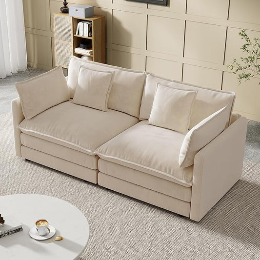 Modular Sectional Sofa, 76.7 Inch I-Shaped Cloud Sofa with Deep Seat Comfortable Chenille Sofa with Cushion Double Sectional Sofa for Living Room Apartment,Light Coffee